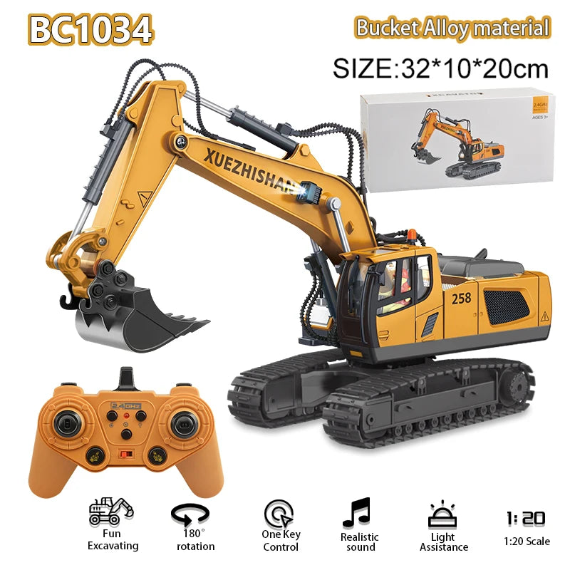 Camión volquete de aleación 1:24 9CH RC, vehículo de ingeniería, carretilla elevadora, excavadora pesada, coche de Control remoto, juguetes para niños, regalos