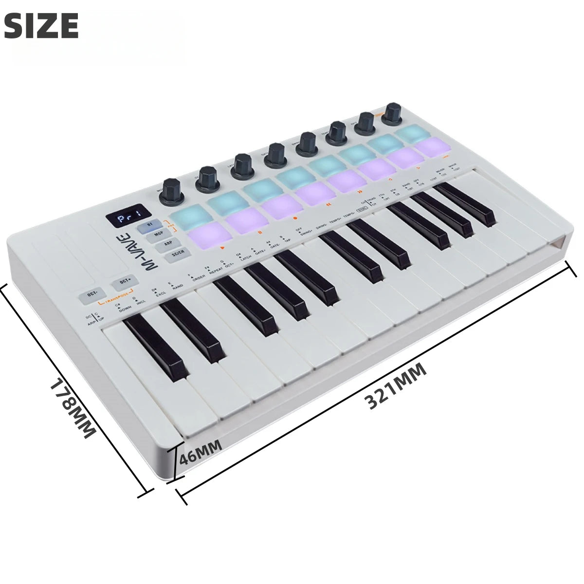 Controlador MIDI Teclado USB Mini 25 teclas, 16 almohadillas de batería RGB, 8 perillas y producción musical, software incluido, M-VAVE SMK-25 II