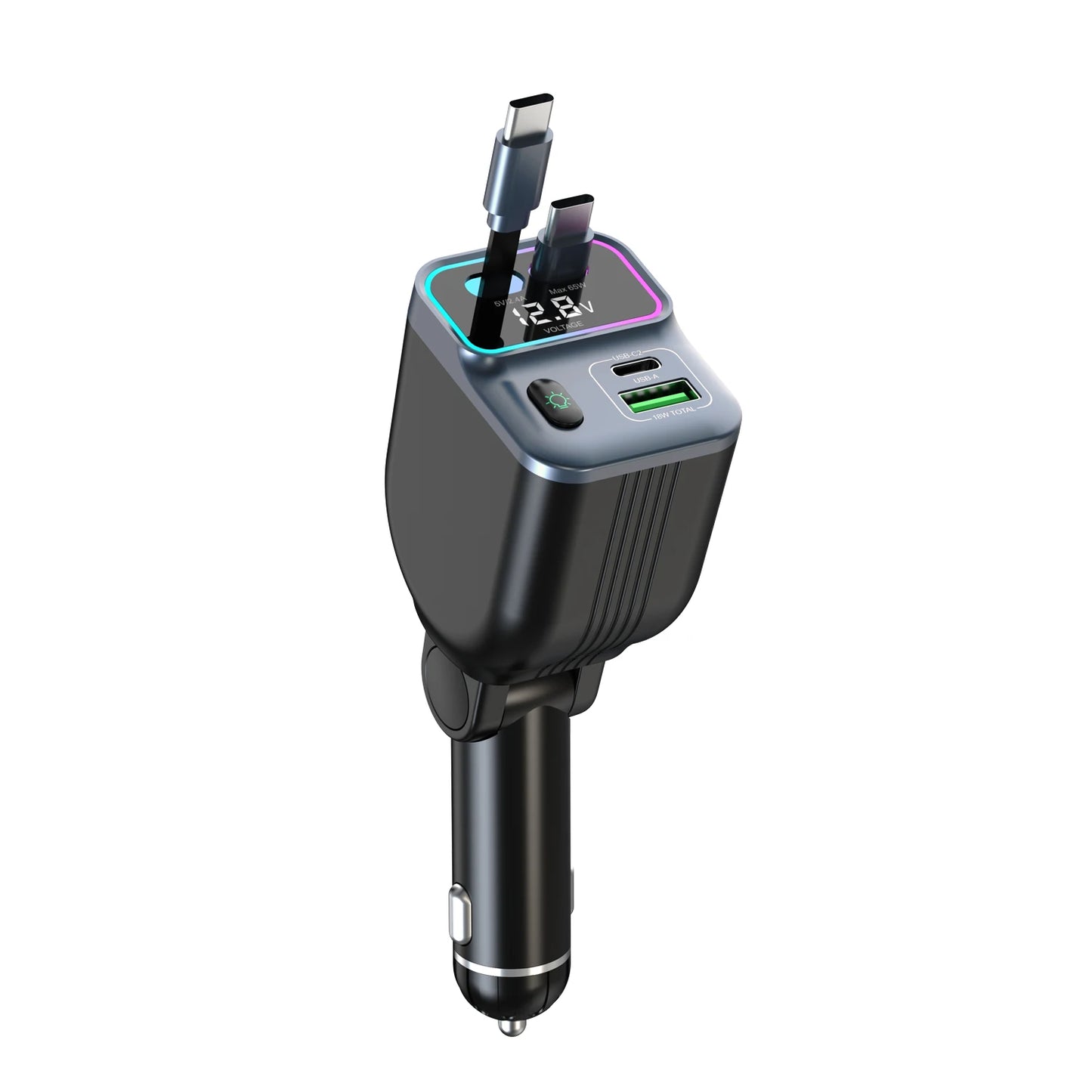 Cargador de coche escalable Cargador de coche de carga rápida 4 en 1 con cable retráctil de 72 W y puerto USB PD65W compatible con adaptador tipo C