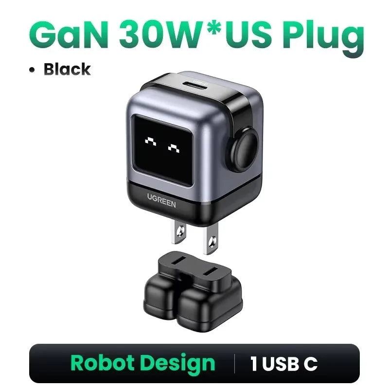 Cargador Robot Uno 100W GaN, cargador QC4.0 3,0 PPS para iPhone 16, 15, 14 Pro, Macbook, tableta, carga rápida