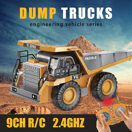 Camión volquete de aleación 1:24 9CH RC, vehículo de ingeniería, carretilla elevadora, excavadora pesada, coche de Control remoto, juguetes para niños, regalos