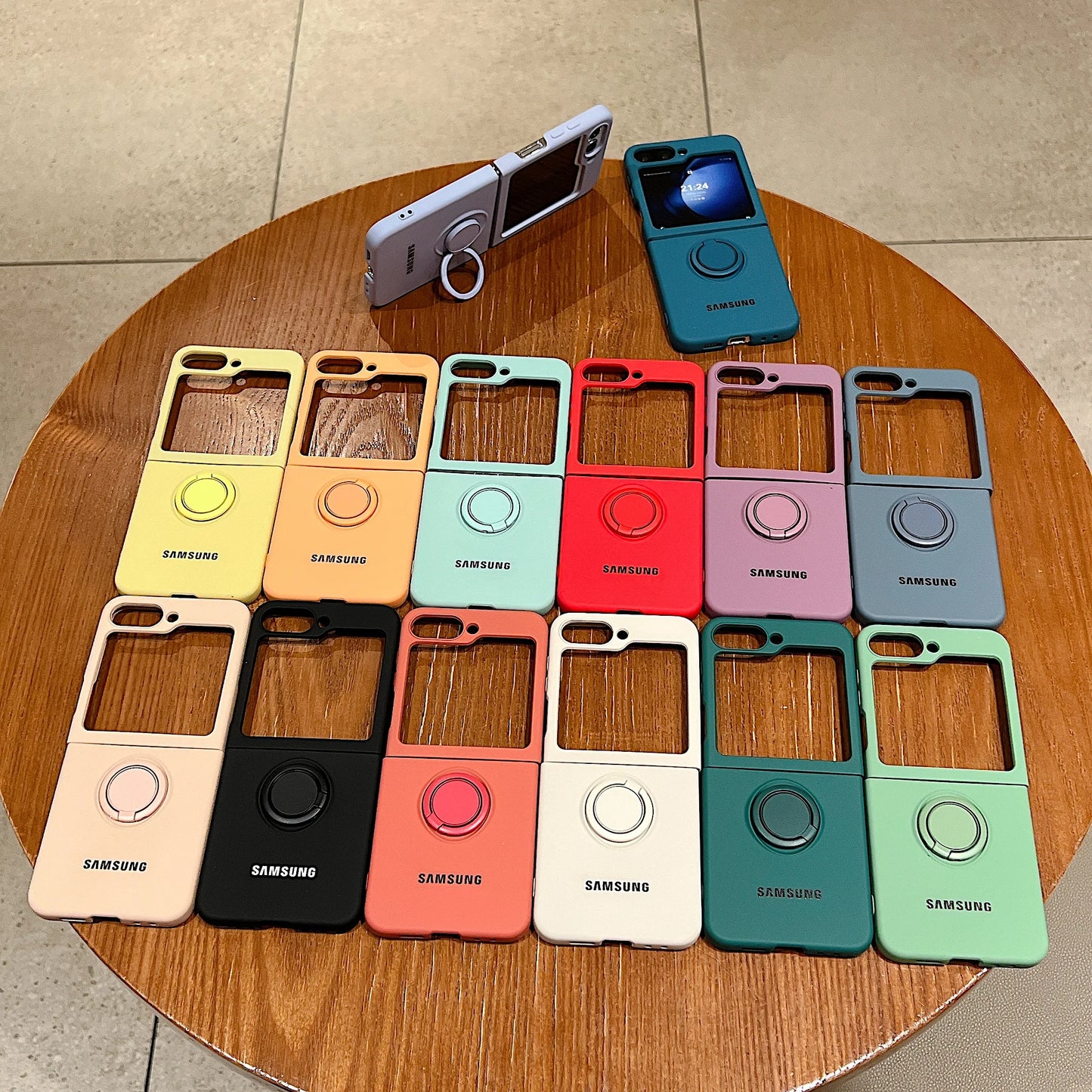 Funda de teléfono con soporte de anillo de silicona líquida de Color caramelo oficial de lujo Samsung Galaxy Z Flip 7 6 5 4 3 funda protectora a prueba de golpes