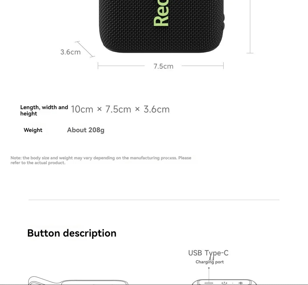 Xiaomi Redmi Altavoz Bluetooth portátil al aire libre IP67 estéreo potente caja de sonido BT5.3 RGB doble emparejamiento TWS conectividad colorida