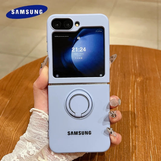 Funda de teléfono con soporte de anillo de silicona líquida de Color caramelo oficial de lujo Samsung Galaxy Z Flip 7 6 5 4 3 funda protectora a prueba de golpes