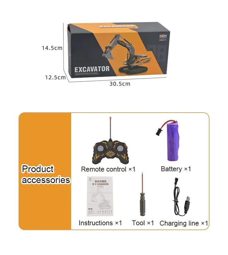 Camión volquete de aleación 1:24 9CH RC, vehículo de ingeniería, carretilla elevadora, excavadora pesada, coche de Control remoto, juguetes para niños, regalos
