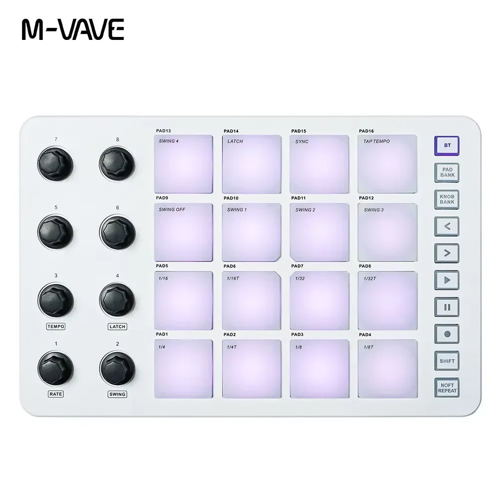 Controlador MIDI Teclado USB Mini 25 teclas, 16 almohadillas de batería RGB, 8 perillas y producción musical, software incluido, M-VAVE SMK-25 II