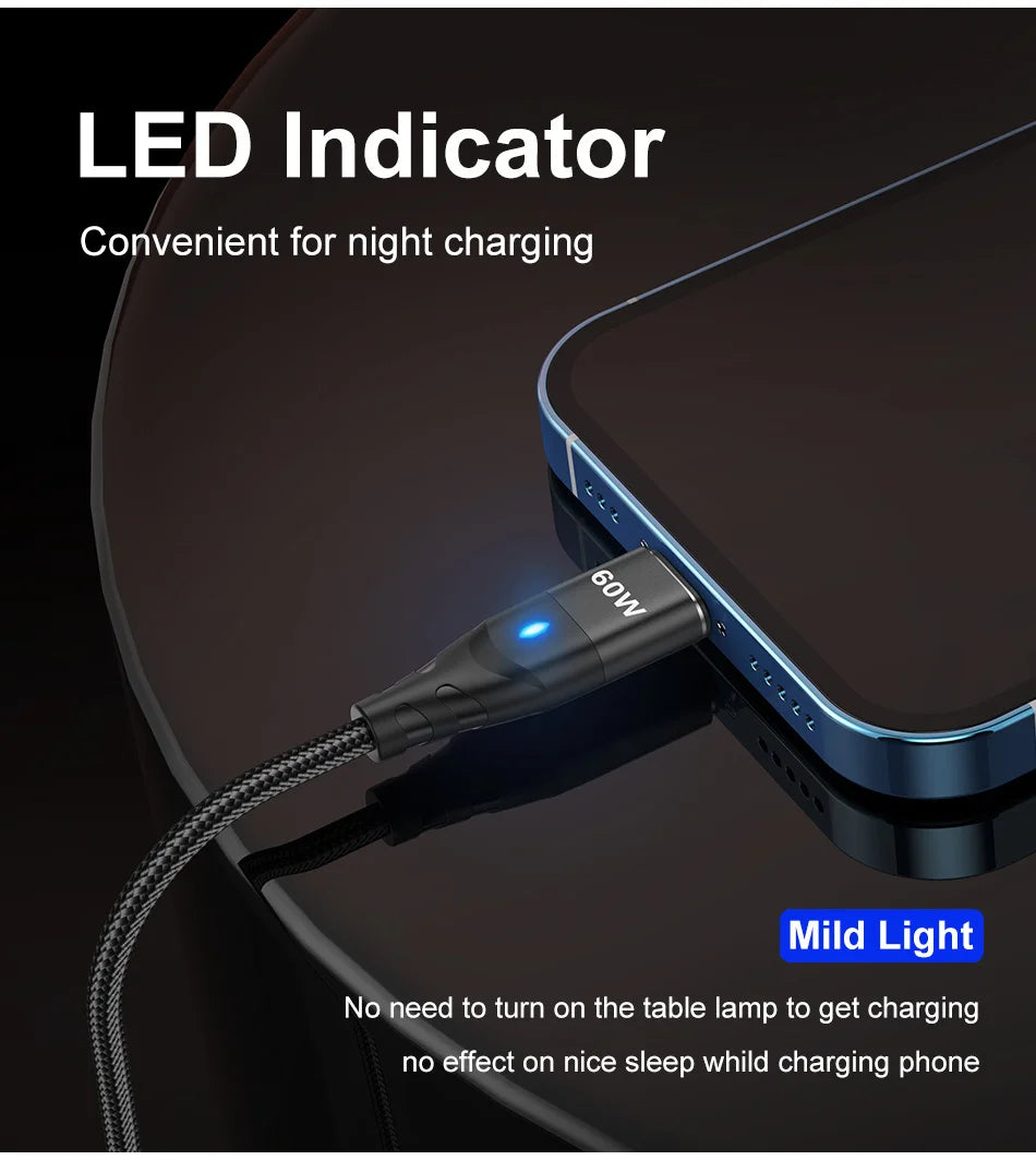 USLION 60W PD Cable cargador rápido USB C a tipo C Cable de datos micro magnético 3A Cable USB para iPhone 13 Macbook Huawei Samsung S22