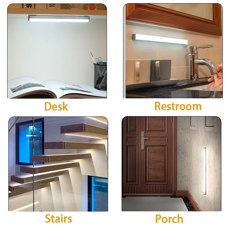 Luz LED nocturna inalámbrica con Sensor de movimiento, luz recargable tipo C para armario, lámpara de armario, retroiluminación de escalera para cocina LED