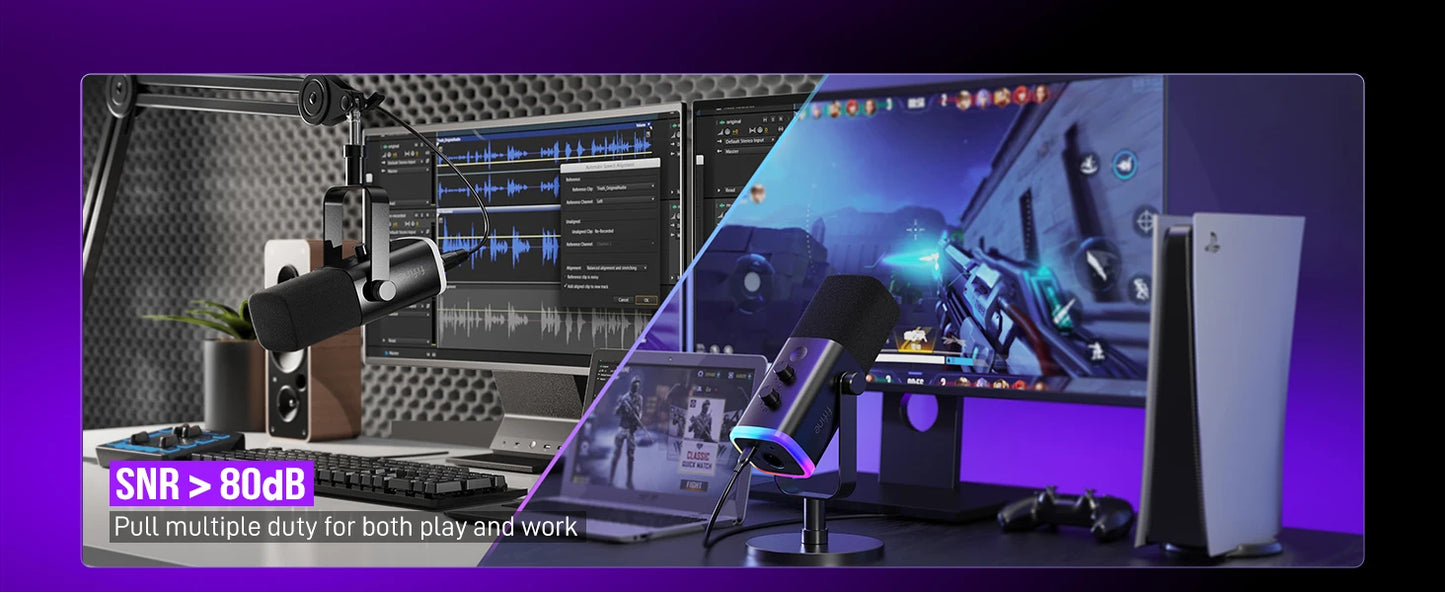 Micrófono dinámico FIFINE USB/XLR con Control RGB/conector para auriculares/mú, micrófono para grabación de Streaming AmpliGame-AM8