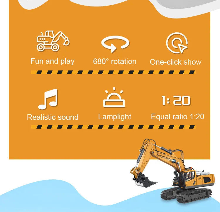 Camión volquete de aleación 1:24 9CH RC, vehículo de ingeniería, carretilla elevadora, excavadora pesada, coche de Control remoto, juguetes para niños, regalos