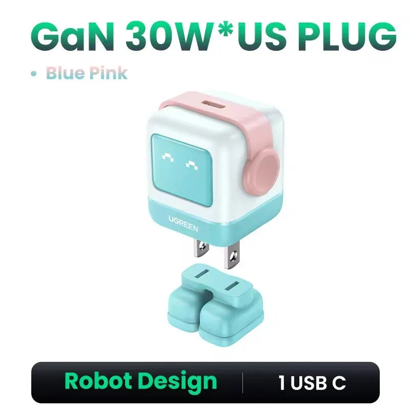 Cargador Robot Uno 100W GaN, cargador QC4.0 3,0 PPS para iPhone 16, 15, 14 Pro, Macbook, tableta, carga rápida