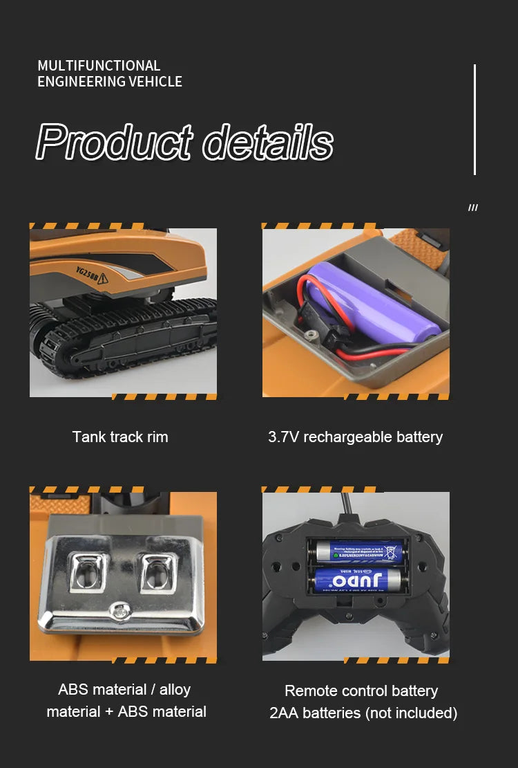 Camión volquete de aleación 1:24 9CH RC, vehículo de ingeniería, carretilla elevadora, excavadora pesada, coche de Control remoto, juguetes para niños, regalos