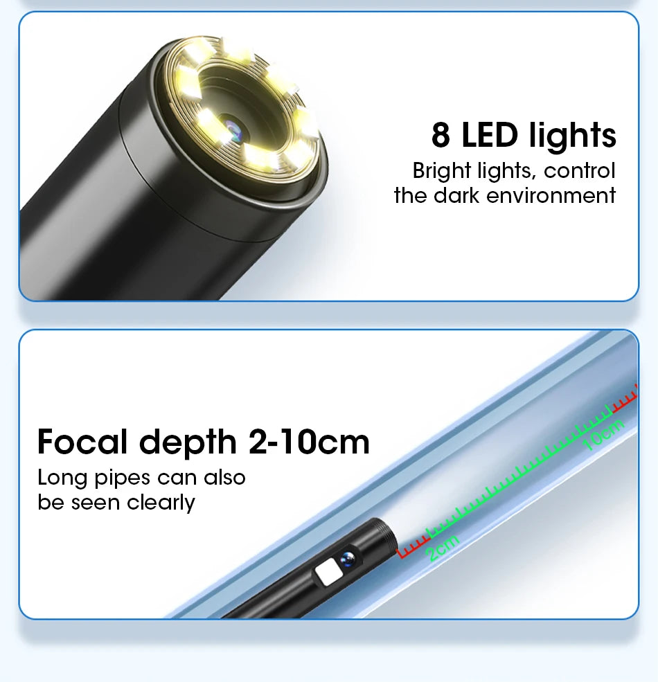 Cámara endoscópica de 8,0 MM IP68 impermeable 8 LED ajustables para IOS Android cámaras boroscopio de inspección flexibles herramientas automotrices