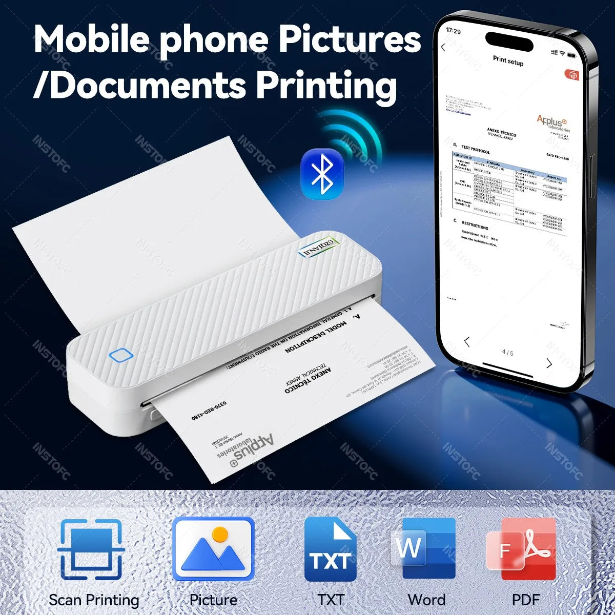 Impresora térmica portátil A4, Bluetooth, fotos, PDF, máquina de impresión de documentos, trabajo, hogar, escuela, viajes