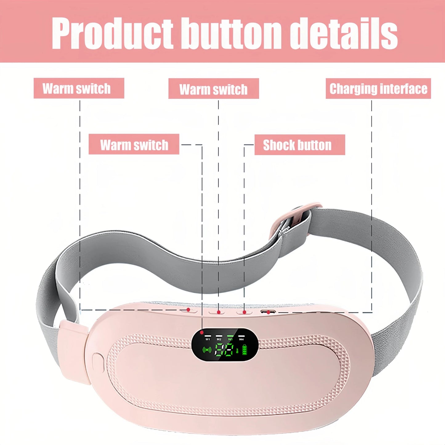 Cinturón calefactor, almohadillas térmicas menstruales, cinturón de alivio del período de compresión caliente, masaje de calefacción Abdominal recargable por USB