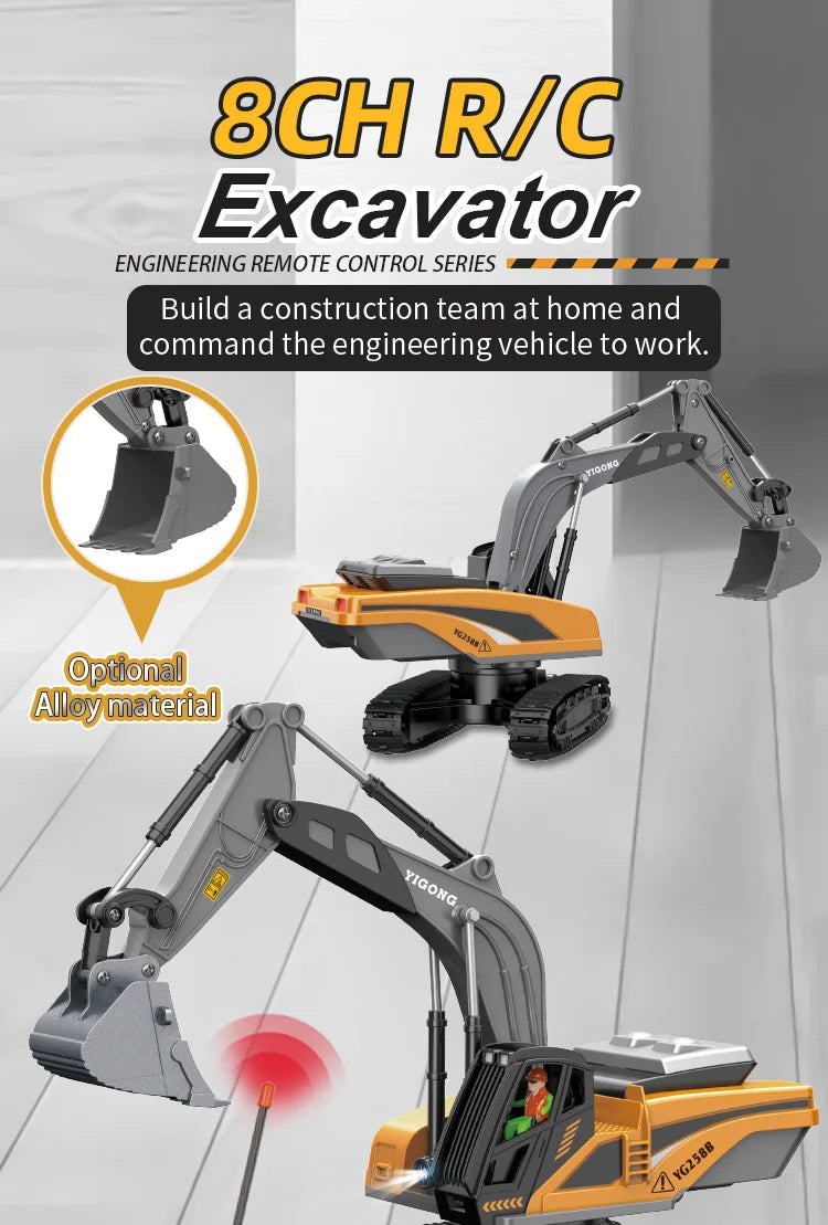 Camión volquete de aleación 1:24 9CH RC, vehículo de ingeniería, carretilla elevadora, excavadora pesada, coche de Control remoto, juguetes para niños, regalos