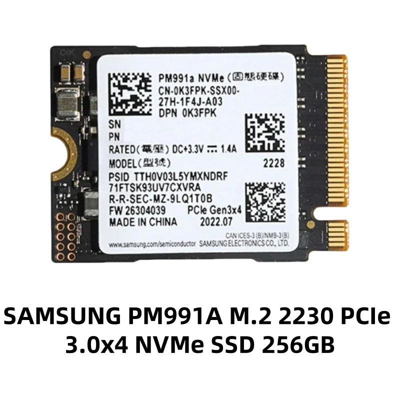 SSD interno NVMe PCIe M.2 2230 / 2242 empaquetado por OEM Samsung BM9C1/PM9B1/PM9C1A/PM991A y WD SN740 y Crucial P310 y Micron 2450