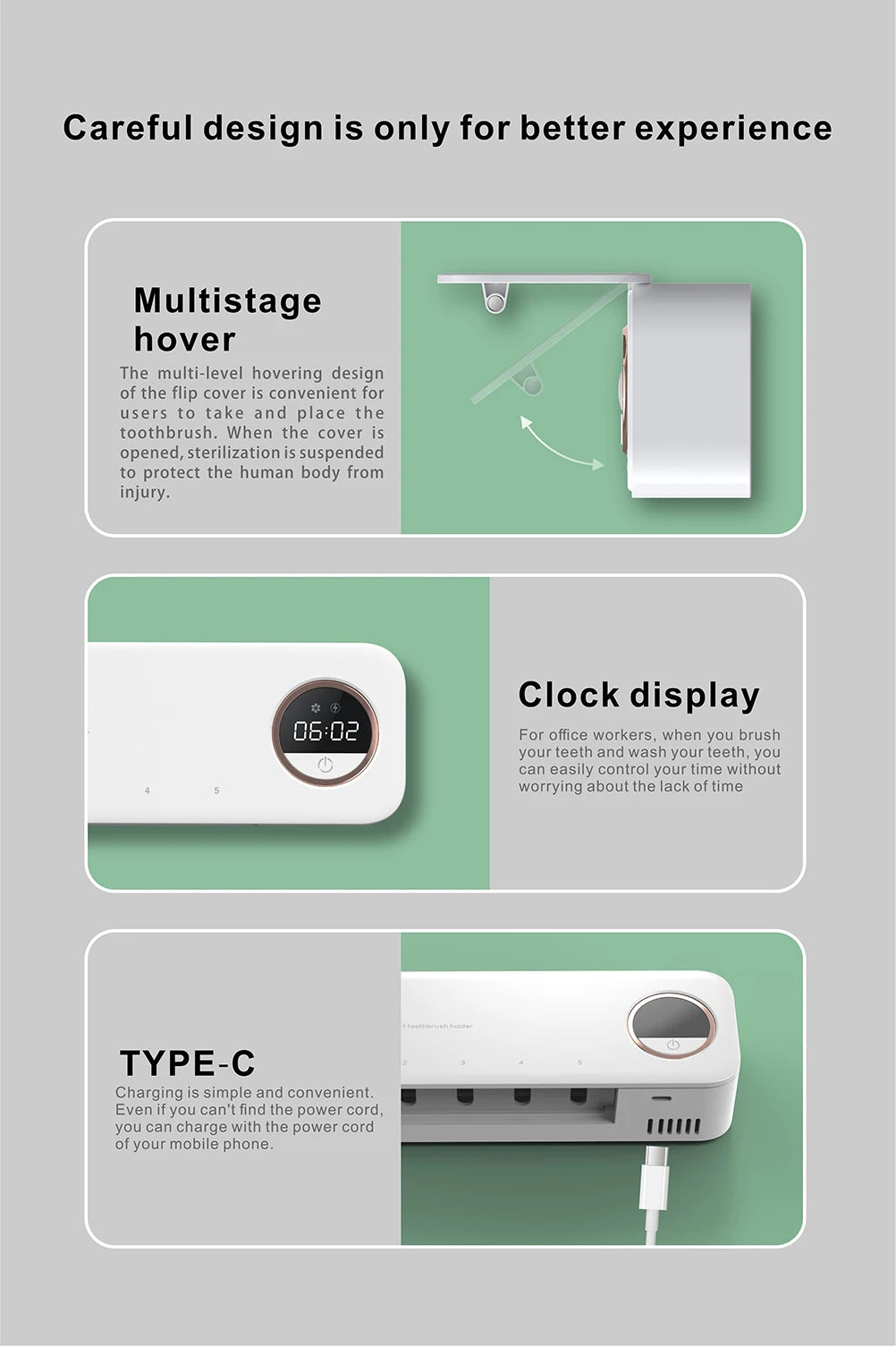 Nuevo Xiaomi UV cepillo de dientes navaja almacenamiento esterilizador pantalla LED soporte para cepillo de dientes recargable montaje en pared con accesorios de baño