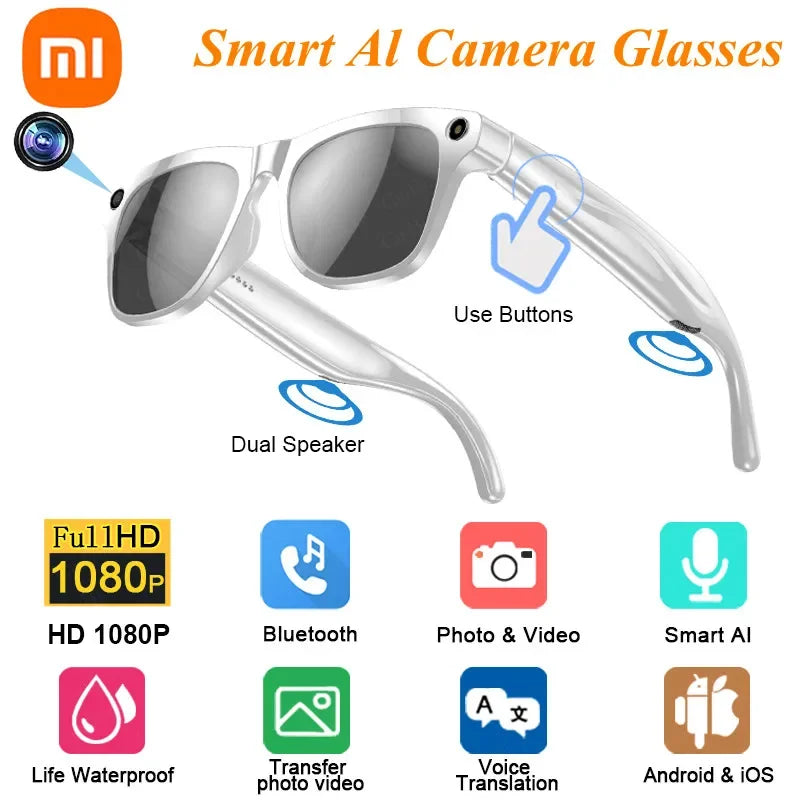 Xiaomi-gafas inteligentes 4K, auriculares con asistente de voz AI, grabación de vídeo/audio, traducción, llamadas Bluetooth, identificación de objetos