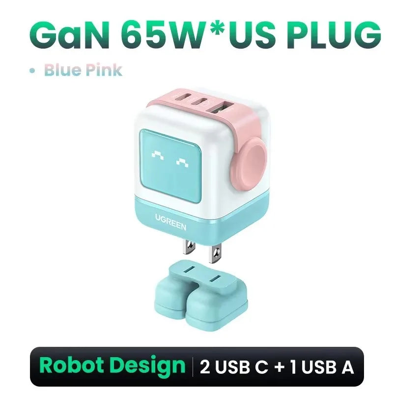 Cargador Robot Uno 100W GaN, cargador QC4.0 3,0 PPS para iPhone 16, 15, 14 Pro, Macbook, tableta, carga rápida
