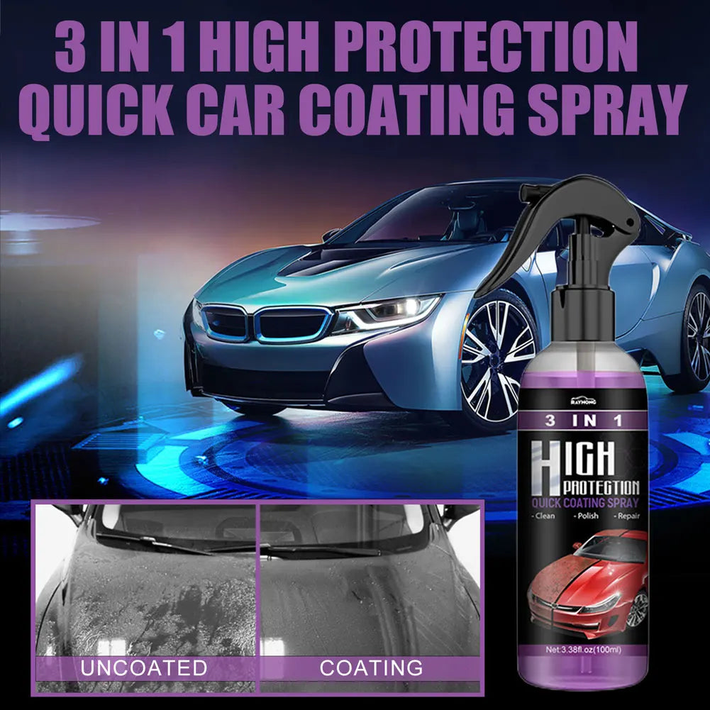 Espray de alta protección 3 en 1 para revestimiento de cerámica, aerosol de pulido de cera para coche, reparación rápida de arañazos finos, actualización de plástico