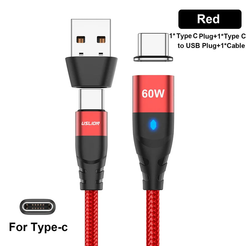 USLION 60W PD Cable cargador rápido USB C a tipo C Cable de datos micro magnético 3A Cable USB para iPhone 13 Macbook Huawei Samsung S22