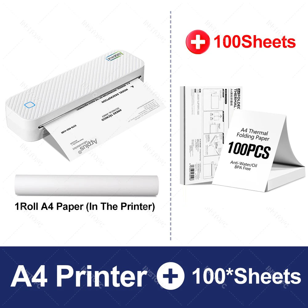 Impresora térmica portátil A4, Bluetooth, fotos, PDF, máquina de impresión de documentos, trabajo, hogar, escuela, viajes