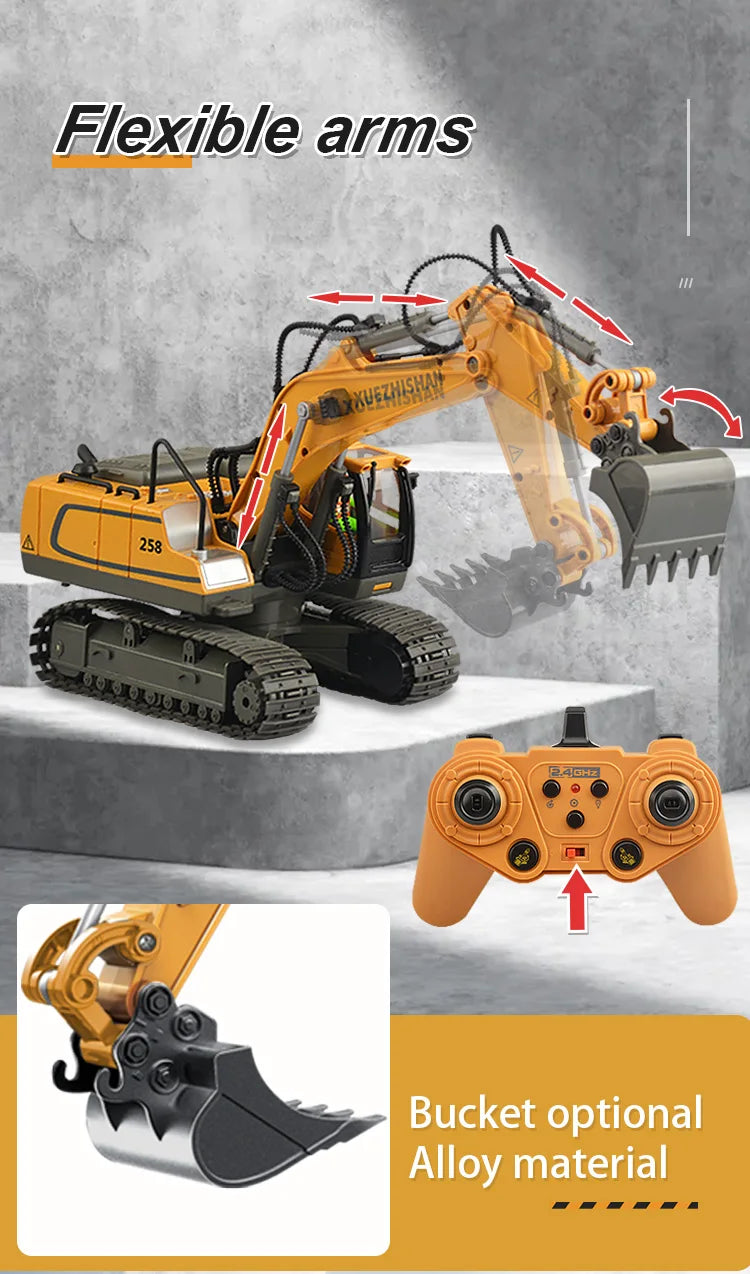 Camión volquete de aleación 1:24 9CH RC, vehículo de ingeniería, carretilla elevadora, excavadora pesada, coche de Control remoto, juguetes para niños, regalos