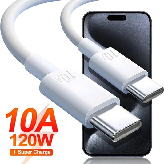 Cable Universal USB C a USB tipo C de 120W, carga rápida PD de 10A para iPhone 15, iPad, Samsung, Xiaomi, Huawei, línea de datos Dual tipo C