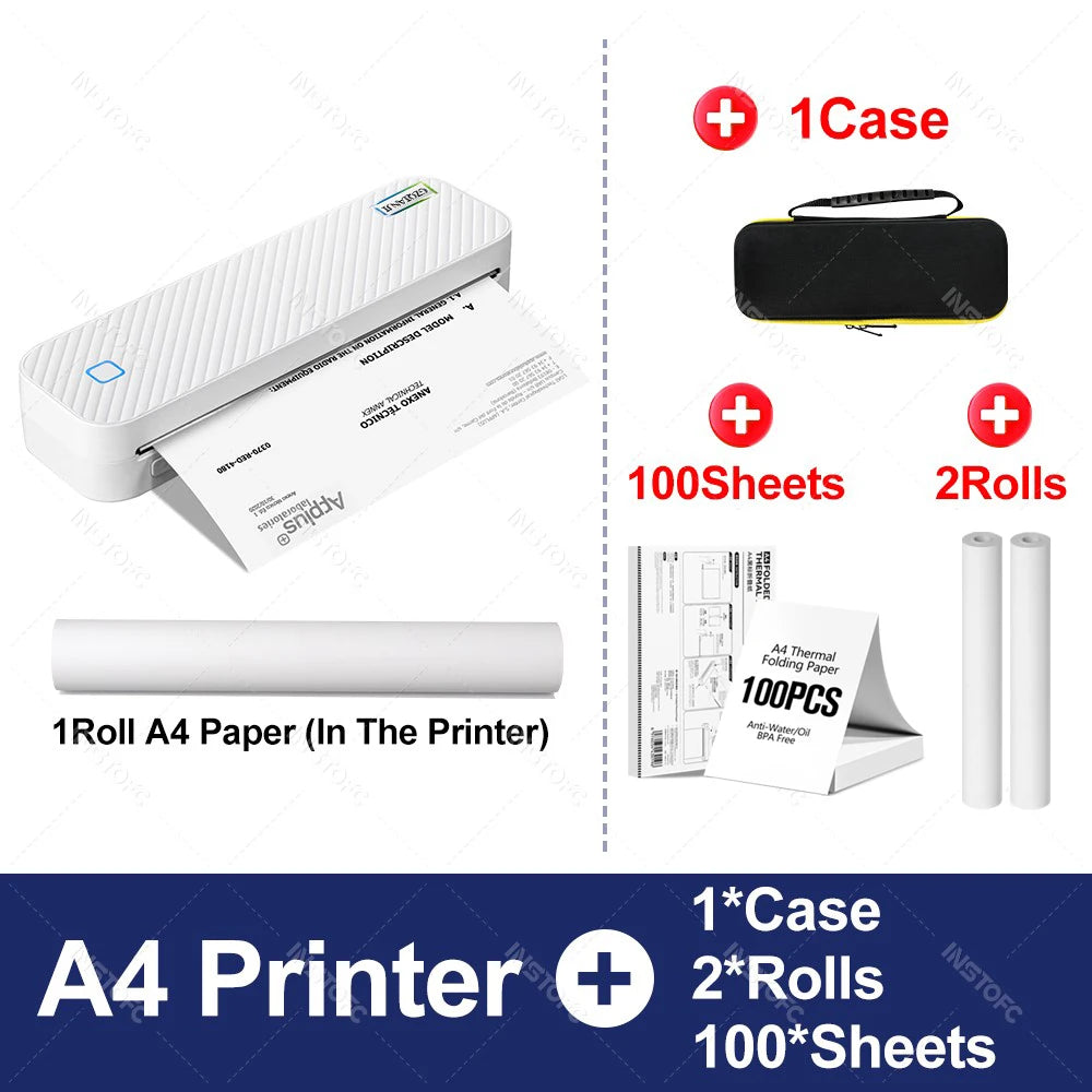 Impresora térmica portátil A4, Bluetooth, fotos, PDF, máquina de impresión de documentos, trabajo, hogar, escuela, viajes