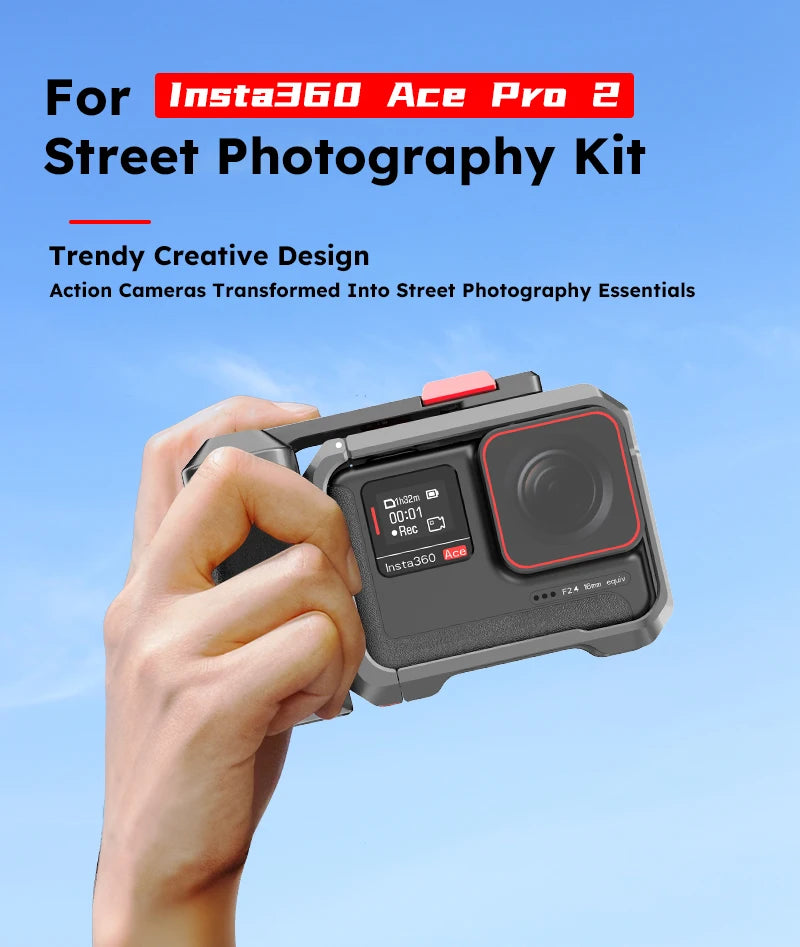 Kit de agarre de fotografía de calle de metal para Insta360 Ace Pro 2/Pro Xplorer Kit con mango ergonómico de liberación rápida de 1/4"