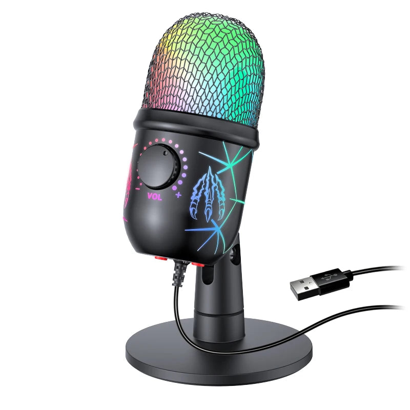 Micrófono USB para juegos, micrófono para PC, Mac, PS4/5, micrófono de Podcast con Monitor silencioso RGB, reducción de ruido para grabar Streaming
