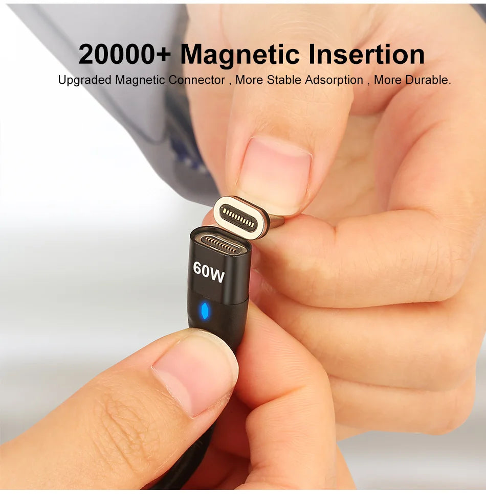 USLION 60W PD Cable cargador rápido USB C a tipo C Cable de datos micro magnético 3A Cable USB para iPhone 13 Macbook Huawei Samsung S22