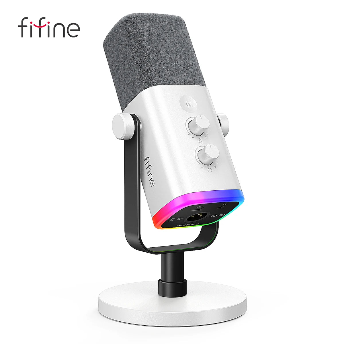 Micrófono dinámico FIFINE USB/XLR con Control RGB/conector para auriculares/mú, micrófono para grabación de Streaming AmpliGame-AM8