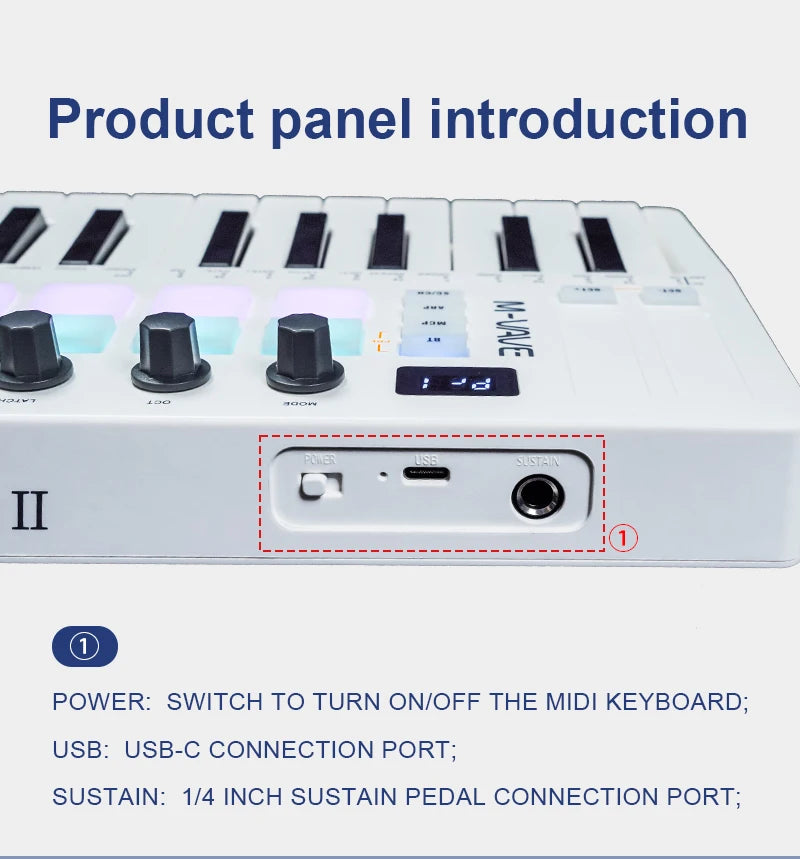 Controlador MIDI Teclado USB Mini 25 teclas, 16 almohadillas de batería RGB, 8 perillas y producción musical, software incluido, M-VAVE SMK-25 II