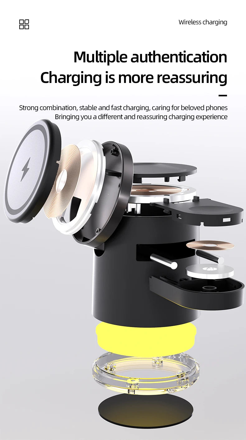 Cargador inalámbrico 4 en 1 QI2, base de carga rápida, luz nocturna para Magsafe iPhone 16 15 14 Pro Max Airpods Pro 2-8 Apple Watch