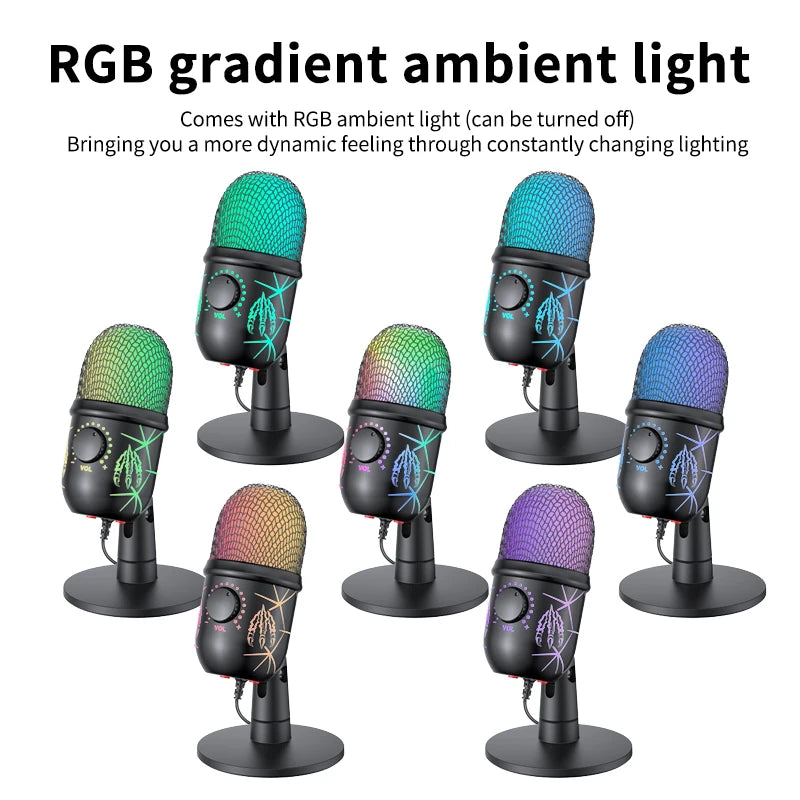 Micrófono USB para juegos, micrófono para PC, Mac, PS4/5, micrófono de Podcast con Monitor silencioso RGB, reducción de ruido para grabar Streaming