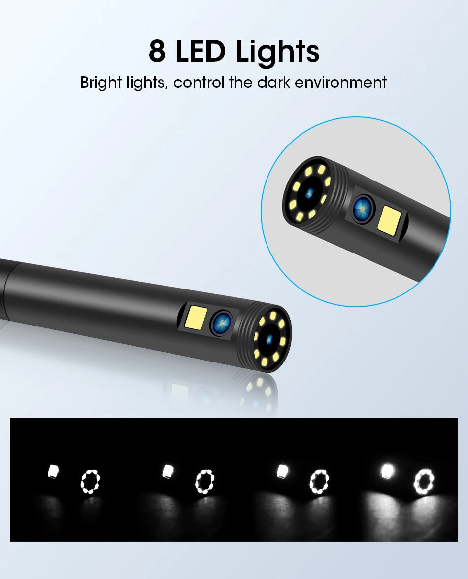 Cámara endoscópica de 8,0 MM IP68 impermeable 8 LED ajustables para IOS Android cámaras boroscopio de inspección flexibles herramientas automotrices